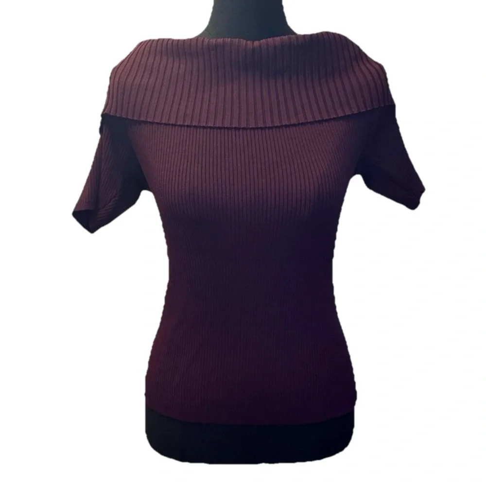 Stylish Burgundy Off The Shoulder Short Sleeve Sweater by 7th Avenue, Large, NWT - Picture 9 of 13